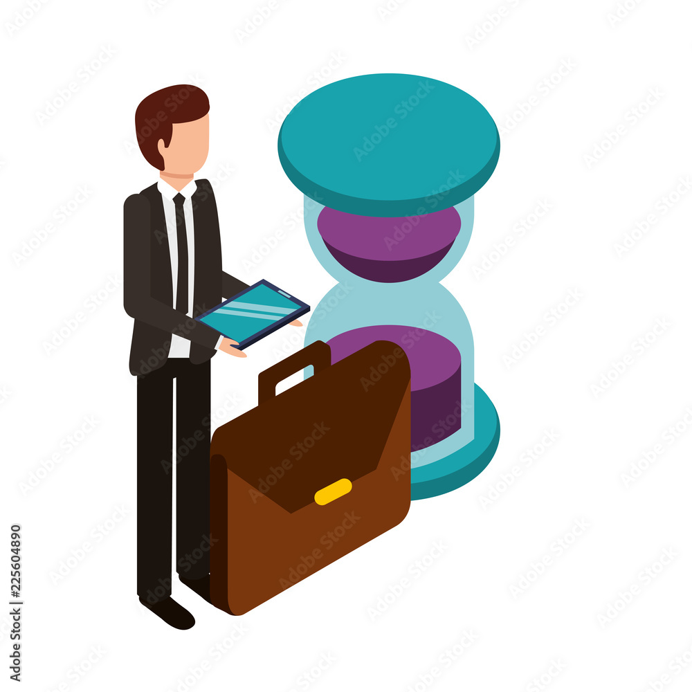 businessman with hourglass and portfolio businessman with hourglass and portfolio
