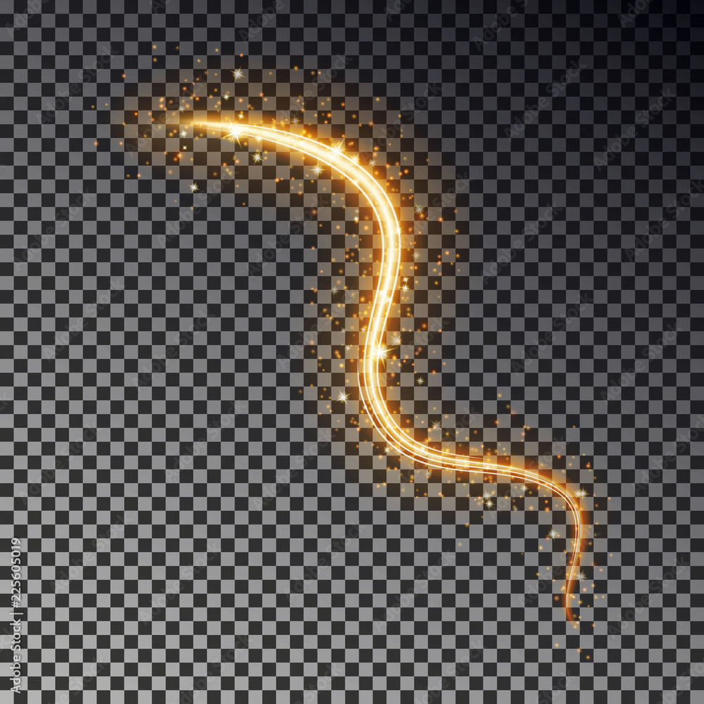 Fototapeta premium Glowing light line with sparkle isolated on dark background. Abstract swirl light speed motion effec