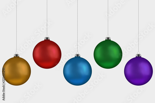 Christmas ball handing on string collection. Xmas vector bauble isolated on white background. New Ye