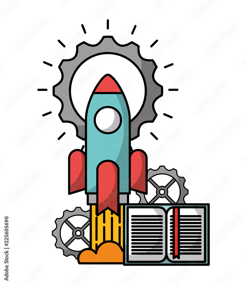 startup rocket with pinions and book