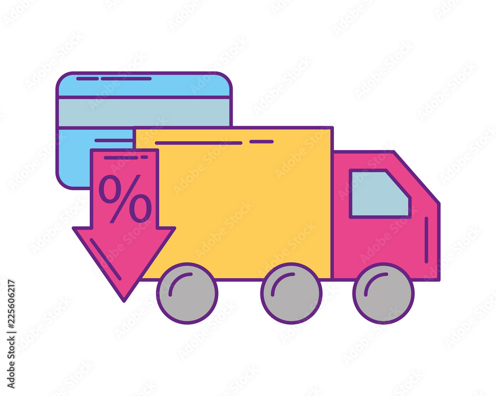 delivery service truck with commercial icons