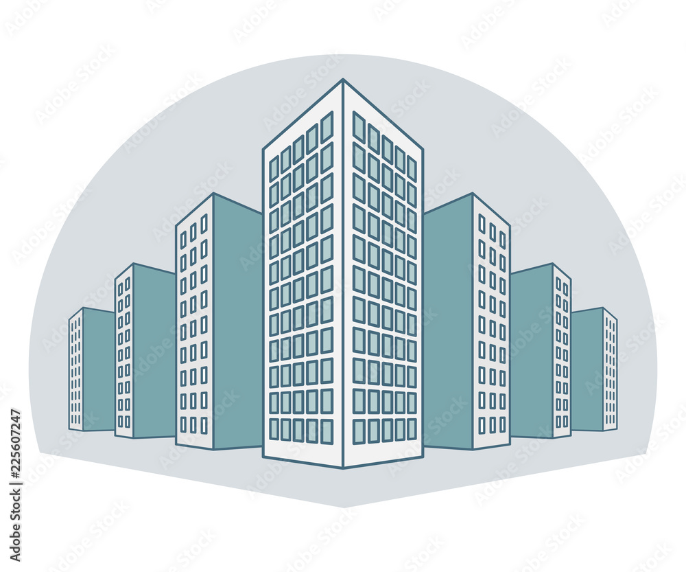 High buildings, residential house, tenement houses, apartment blocks, condominiums, in line style. vector illustration