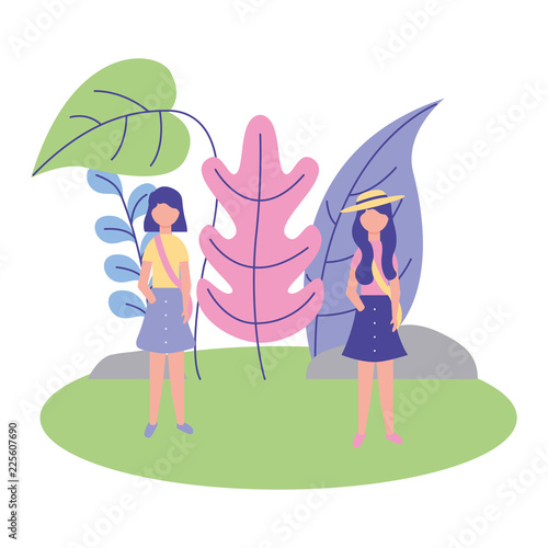 young women in scene nature