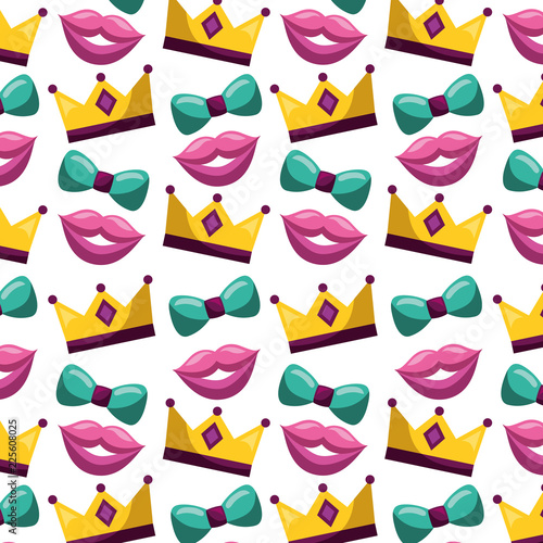carnival festival crown bowtie mouth pattern