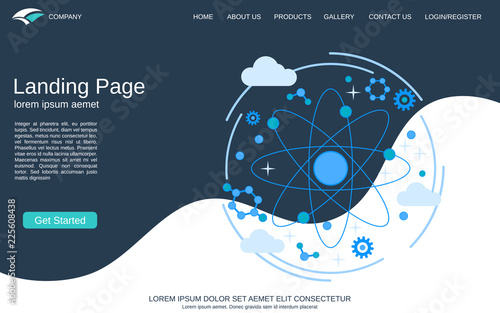 Website landing page vector template. Abstract vector background with science research flat concept illustration