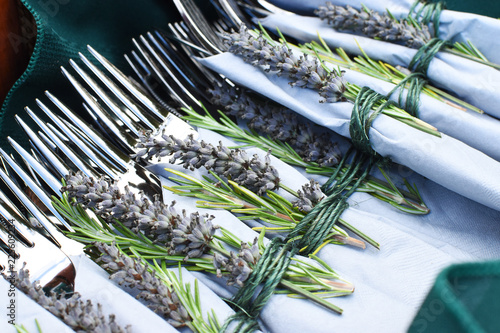 Cutlery with rosmary and lavendar