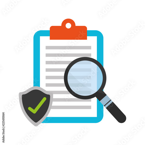 clipboard magnifying glass shield protection fintech