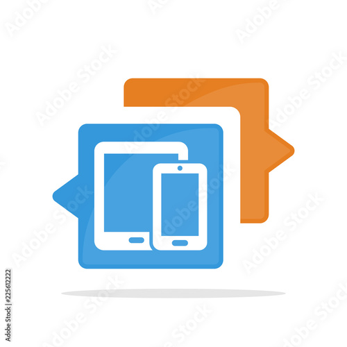 Vector illustration icon with the concept of communicating and sharing information about smartphones, gadgets