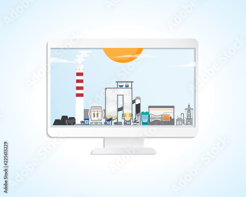 coal energy, coal power plant graphic in screen monitor