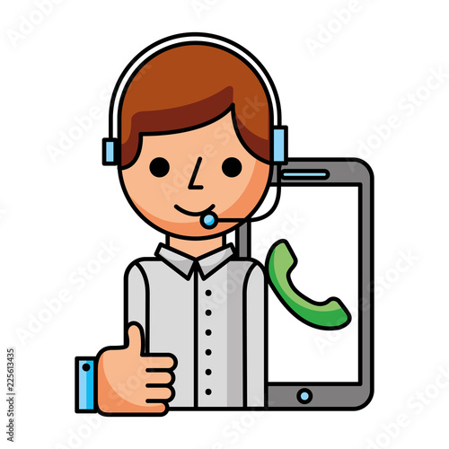 call center boy with smartphone helpline like