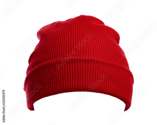 Red wool hat isolated on white background. photo