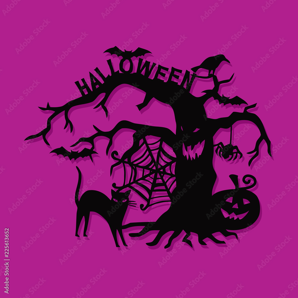Paper Cut Silhouette Halloween Decoration Spooky Tree