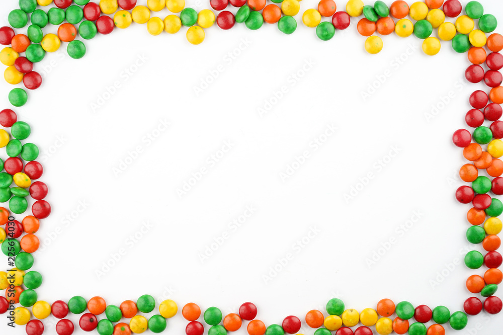 Creative arrangements of confectionery or candies on a white background. Flat lay.