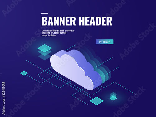 Data cloud storage technology isometric icon, server room, database and data center vector