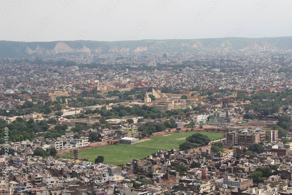 The scenery of Jaipur city as seen from Nahargarh Fort on the hill