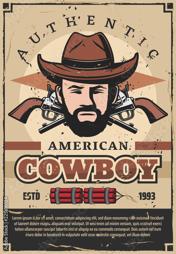 American cowboy retro poster with man and revolver