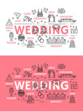 Wedding ceremony line art poster of outline icons