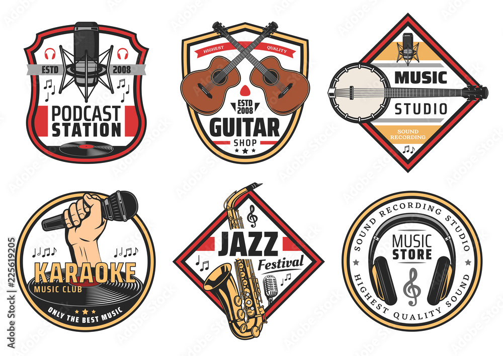 Obraz premium Music festival karaoke or studio instruments icons