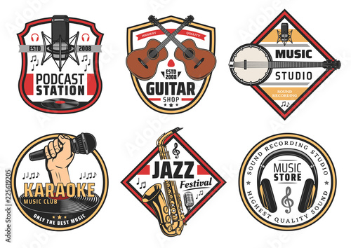 Music festival karaoke or studio instruments icons