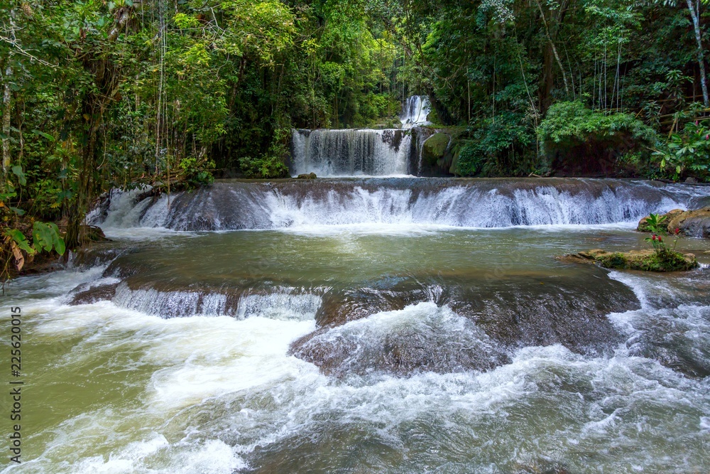 Obraz premium Scenic waterfalls and lush vegetation in Jamaica