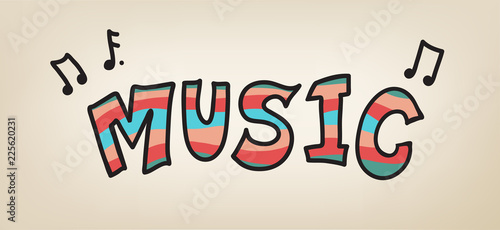 music band or concert typography design with musical notes of song, colorful sign for instrument or entertainment design posters