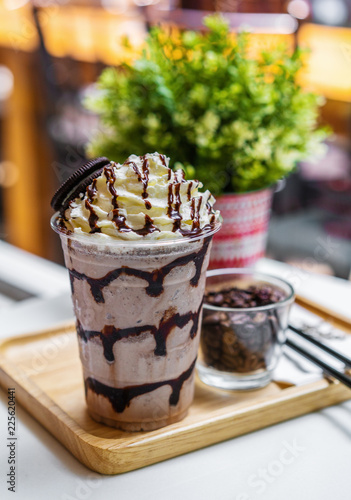 chocolate frappe with whipped cream photo