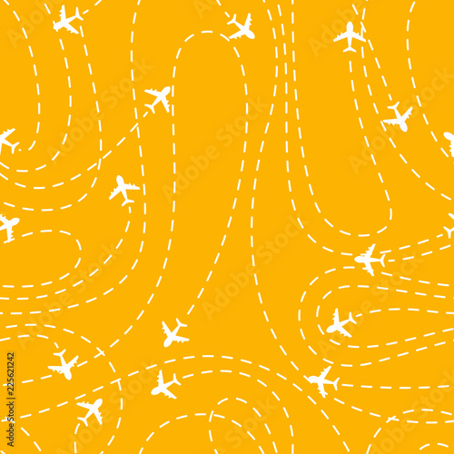 Airplane routes icon on a yellow background