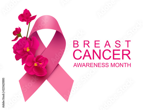 Pink ribbon and red flower symbol campaign breast cancer awareness month