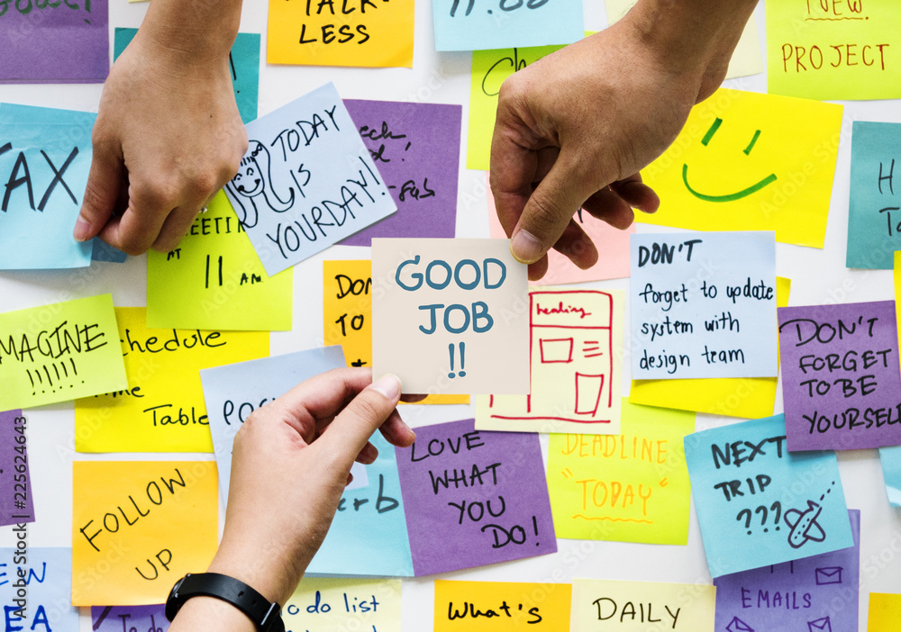 Messy sticky notes and Good job concept Stock Photo | Adobe Stock