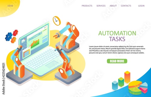 Task automation landing page website vector template
