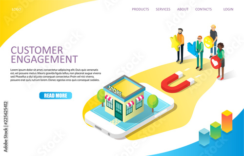 Customer engagement landing page website vector template