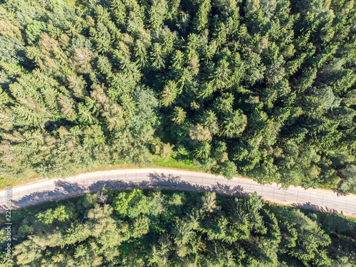 aerial top view of countryside asphalt road. natural landscape scenic image