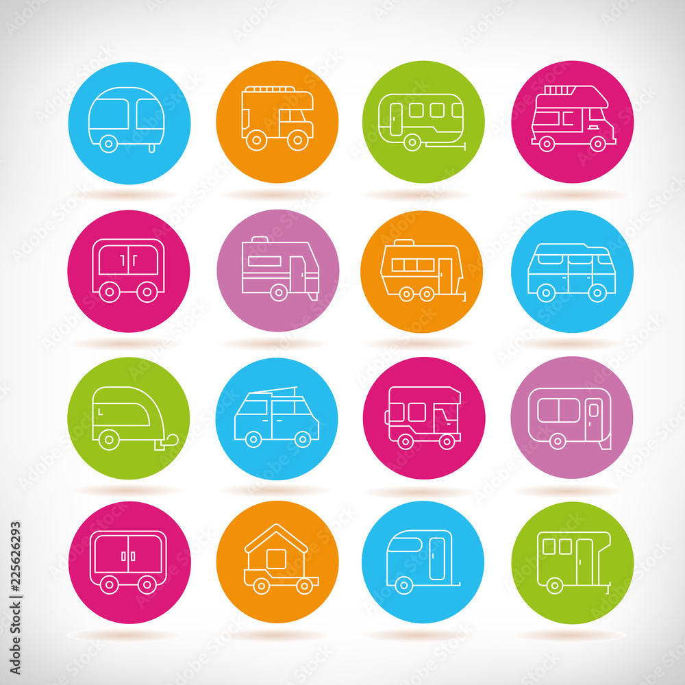 camper car icons set camper car icons set