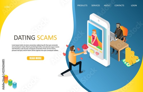 Dating scams landing page website vector template