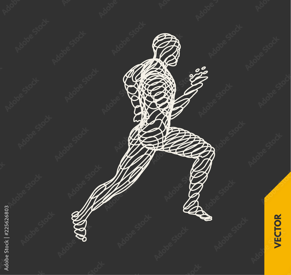 3d running man. Design for sport, business, science and technology. Vector illustration. Human body. 3d running man. Design for sport, business, science and technology. Vector illustration. Human body.