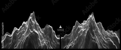 Landscape background. Terrain. Cyberspace grid. 3d technology vector illustration with particle.