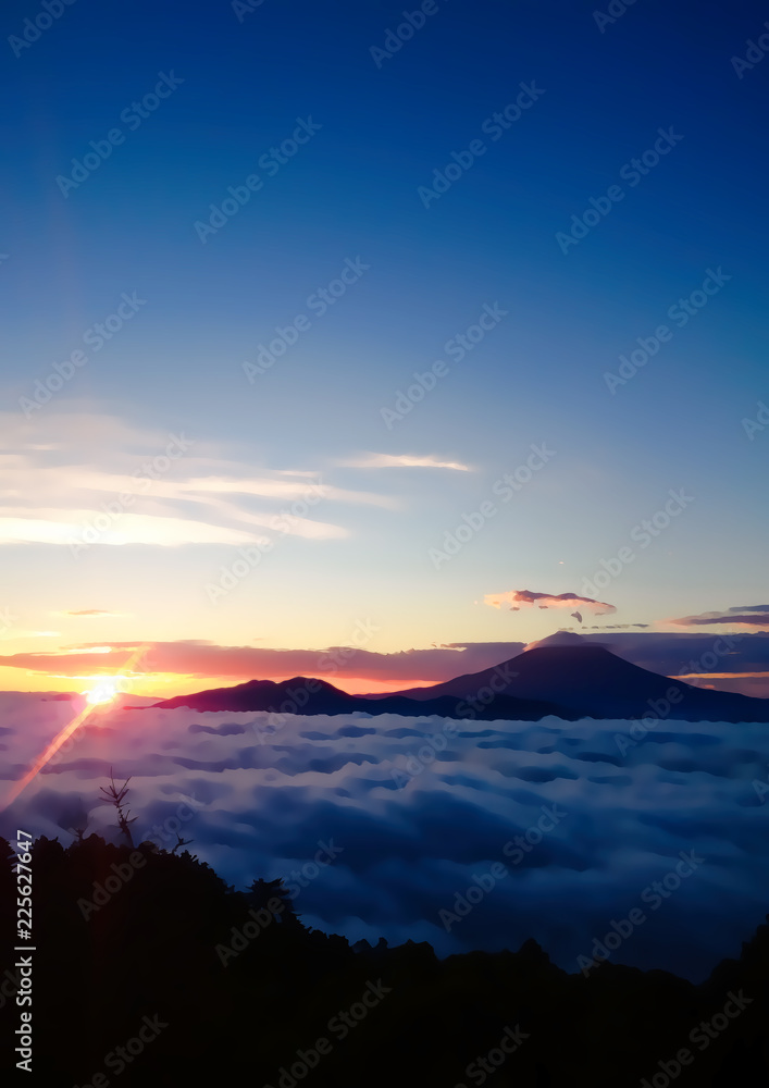 富士山を取り巻く雲海と朝日 Stock イラスト Adobe Stock