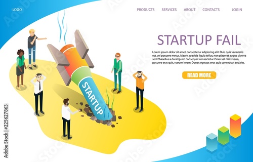 Startup fail landing page website vector template
