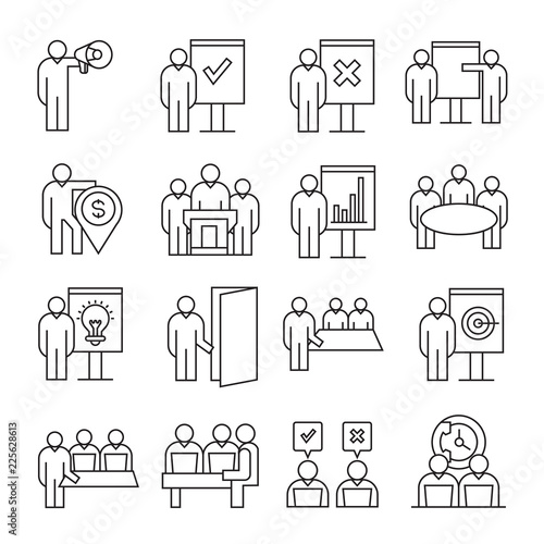 business and organization management icons  line theme