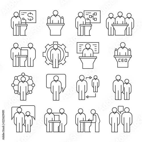 business conference and management icons, line theme