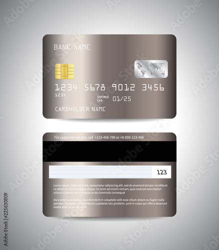 Realistic detailed credit cards set with bronze gold foil metallic gradient design background