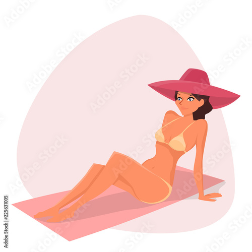 Woman in swimsuit sunbathing