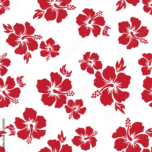 Tropical background with hibiscus flowers. Seamless hawaiian pattern. Exotic vector illustration