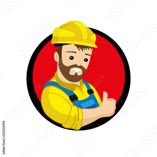 Best worker in a yellow helmet in a red circle on a white background.