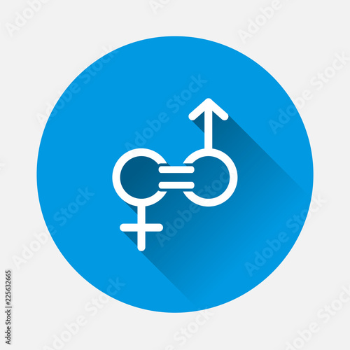  Gender equality vector icon on blue background. Flat image sign  man and woman are equal with long shadow. Layers grouped for easy editing illustration. For your design.