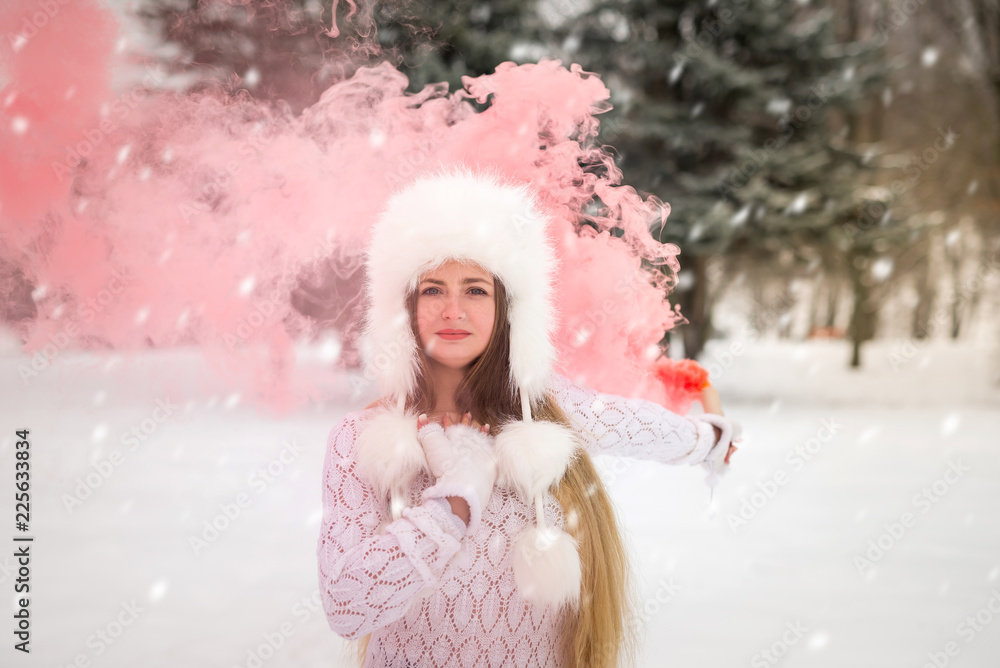 Portrait of beautiful woman with red smoke around Portrait of beautiful woman with red smoke around