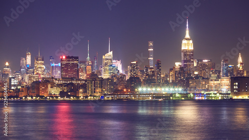 New York City waterfront panorama at night  USA.