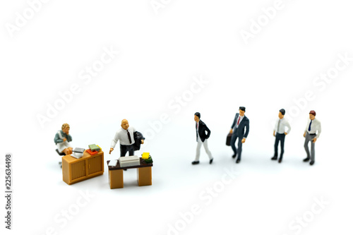 Miniature people : Buisnessman to interview of office using for concept Job Action Day.
