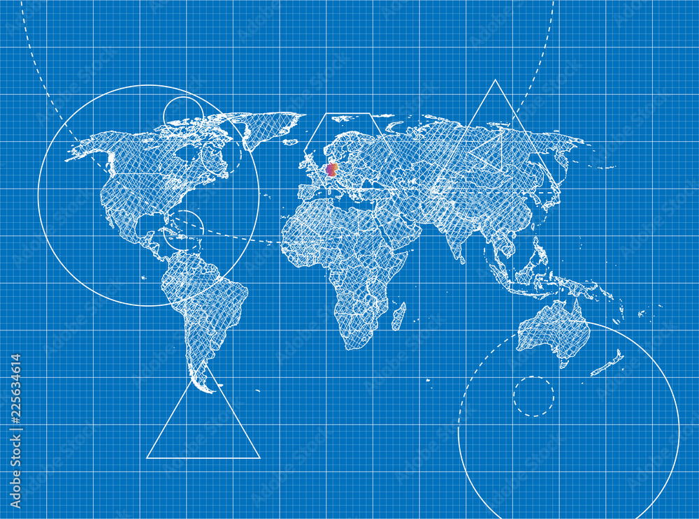 Fototapeta premium Blueprint of World Map to Germany