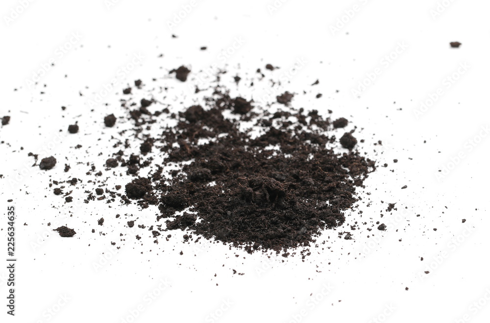 Dirt pile isolated on white background, with clipping path, side view Dirt pile isolated on white background, with clipping path, side view